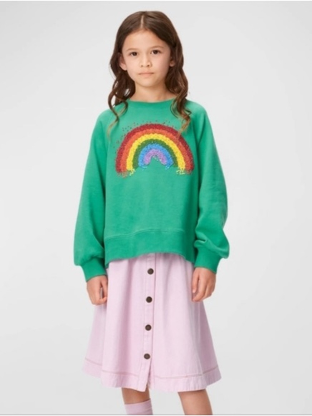Molo Marilee Sequin Rainbow Sweatshirt in Chalk Green - Girls Size 12